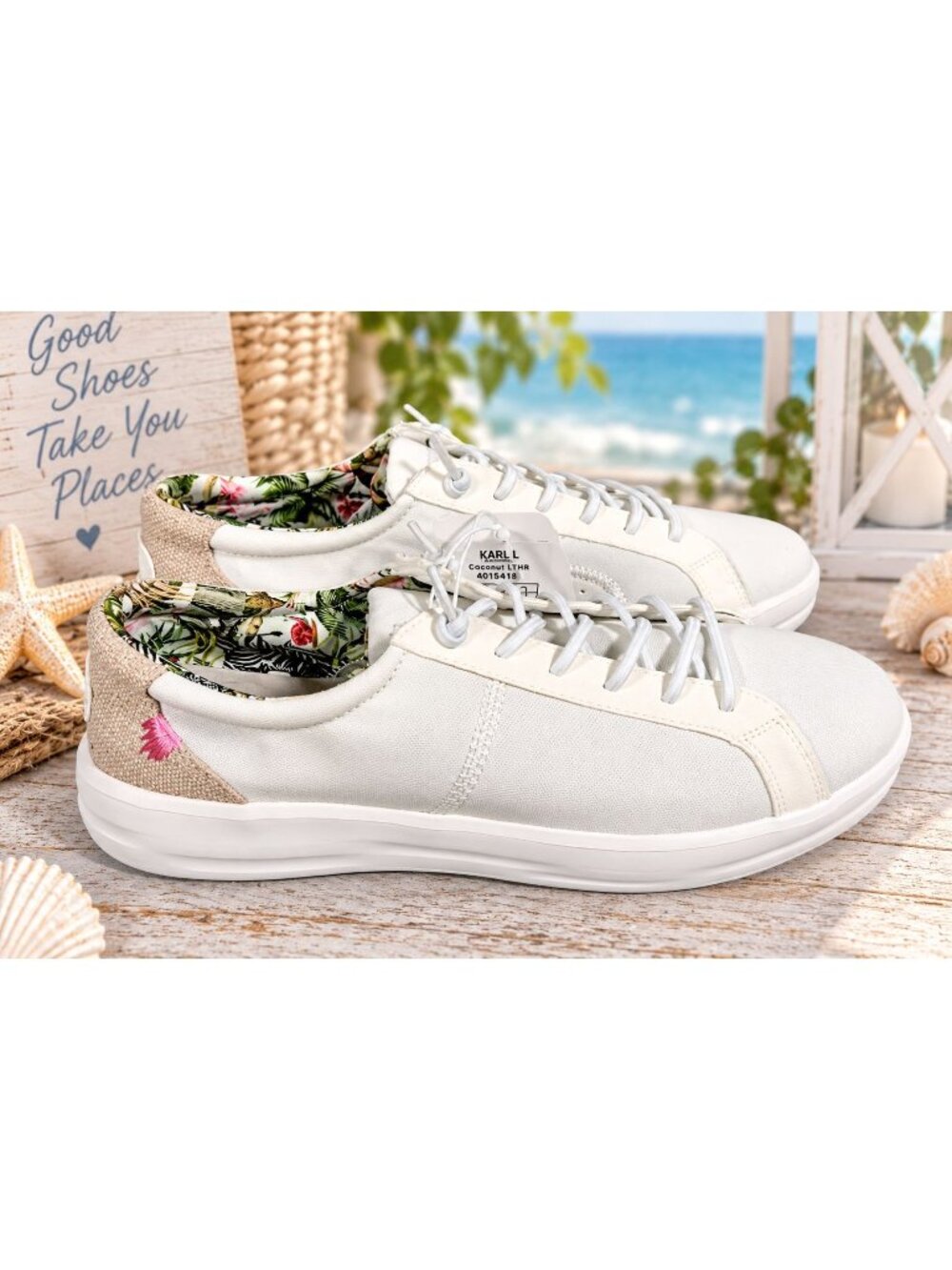 Hey Dude Karina Women's 10 Cruise Sneakers Natural Coconut White Canvas Shoes